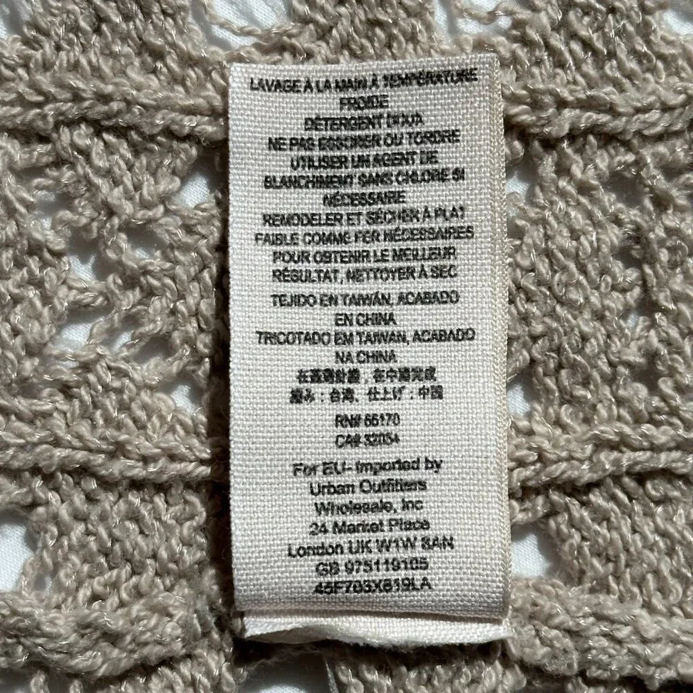 Free People Boho Crochet Tie Open Back S Top Stone Beige Tan Long Sleeves EUC - Picture 13 of 13